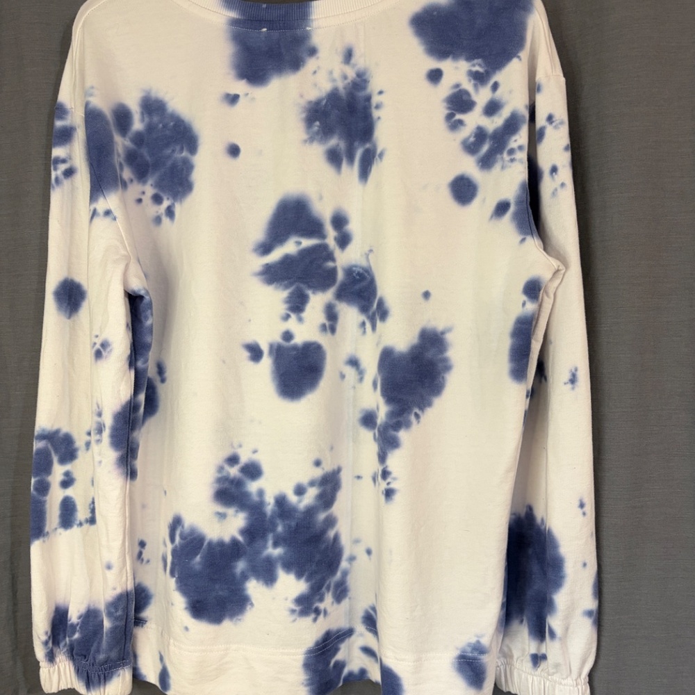 Jane and Delancey Sz Small Sweatshirt Blue White Tie Dye Long Sleeve Lightweight - Picture 6 of 9